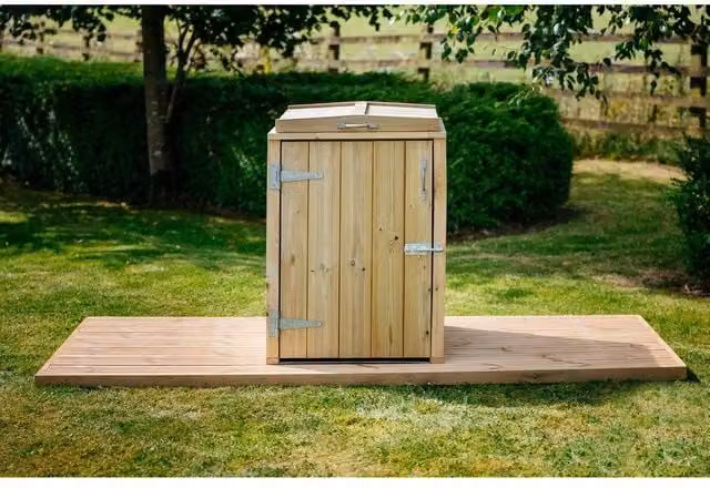 The Garden Village Dutton Single Timber Dustbin Store in Brown, W: 63 cm, D: 64 cm, H: 88 cm – 1