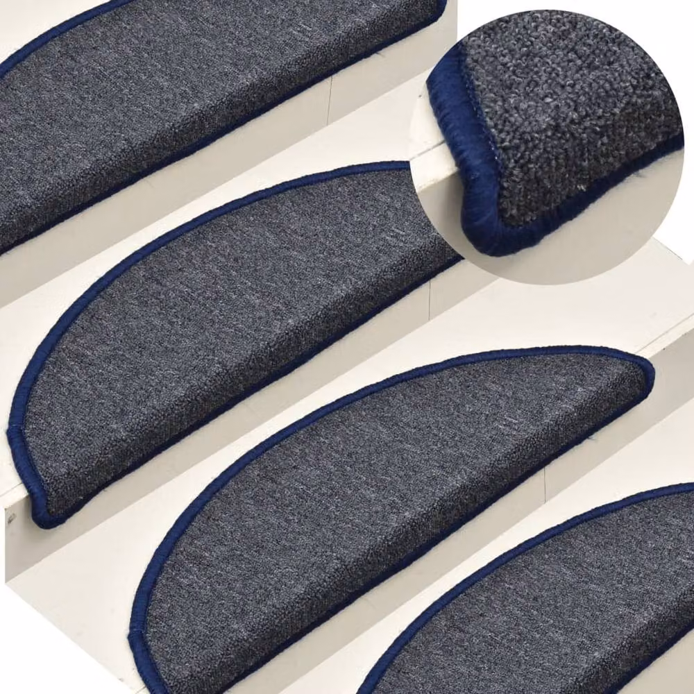 Berkfield Home Self-Adhesive Carpet Stair Treads, 15 Pieces, Dark Grey and Blue, W: 56 cm, D: 17 cm, H: 3 cm – 2