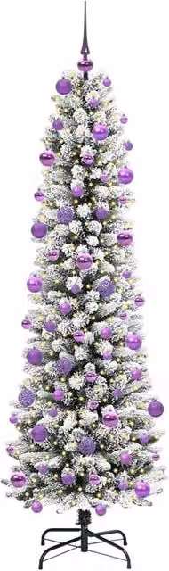 Berkfield Home Artificial Christmas Tree with 300 LEDs in Green and White, H: 210 cm, W: 58 cm, D: 58 cm
