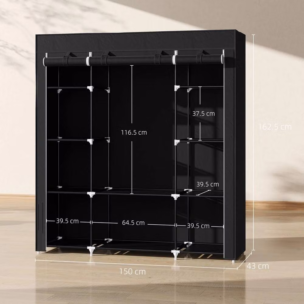 EONLION Portable Fabric Wardrobe in Black with Internal Shelves and Hanging Rod, Width: 100 cm – 2