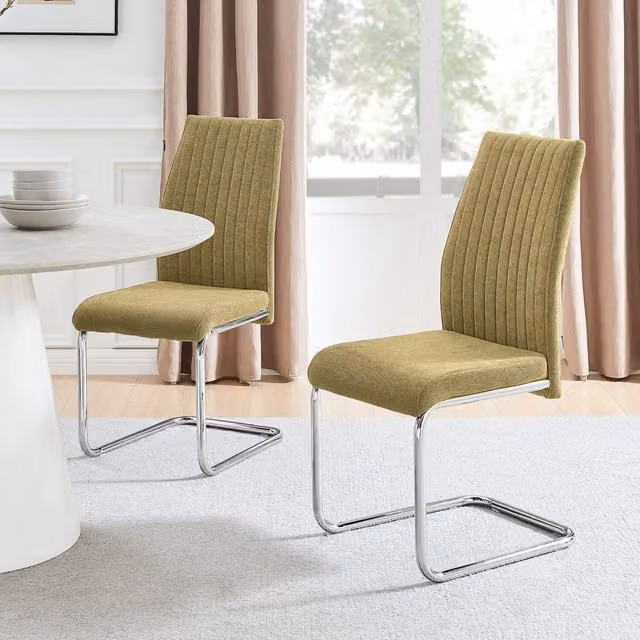 FurnitureboxUK Set of 2 Lorenzo Fabric Dining Chairs with Silver Metal Cantilever Legs in Green