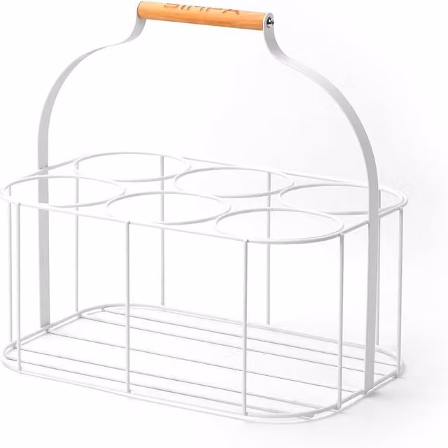 Simpa 6 Bottle Metal Wire Beverage Carrier Holder Caddy with Handle, Matt White, W/D/H: 32.0 x 21.5 x 30.0 cm – 1