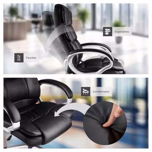 tectake Jonas Executive Office Chair in Black with Synthetic Leather and Headrest – 8