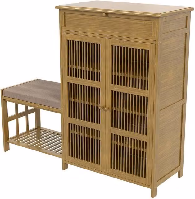 KORVIXA Modern 4 Tier Shoe Storage Cabinet in Brown Wood, Width: 90 cm – 1