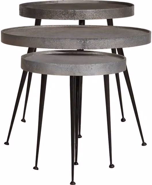 Berkfield Home 3-Piece Silver Nested Coffee Table Set with Round Matt MDF and Metal Tops – 1