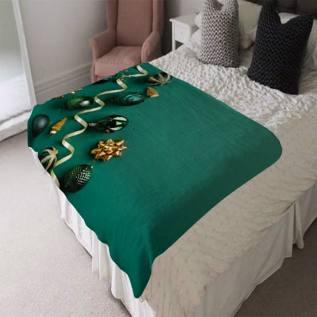 Benjamin Tate Design LTD Christmas Greetings Soft Blanket in White and Green