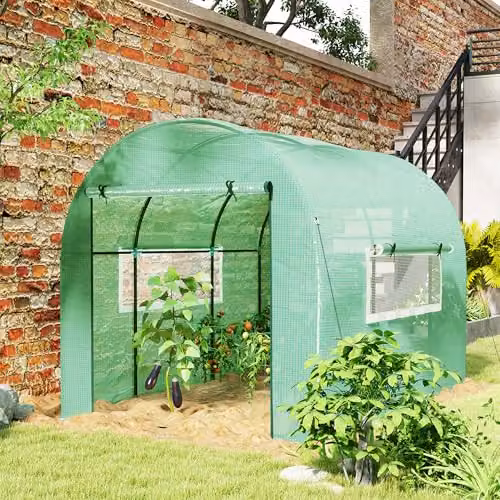 Outsunny Green Polytunnel Greenhouse with Window and Steel Frame, W/D/H: 3 x 2 x 2 m – 2