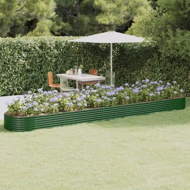 Berkfield Home Garden Powder-coated Steel Raised Bed in Green, W: 544 cm, D: 100 cm, H: 36 cm – 1