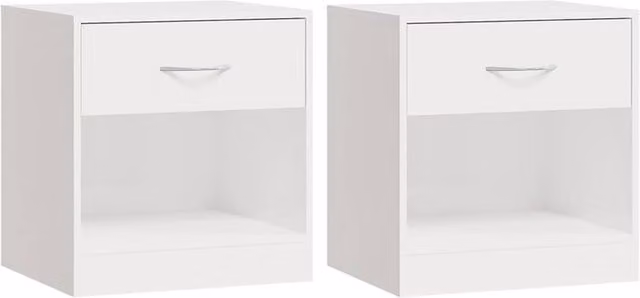 Berkfield Home Set of 2 High Gloss White Bedside Cabinets with Drawer