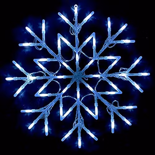 Almineez 50 LED Snowflake Silhouette Christmas Window Flashing Light Decoration in White – 1
