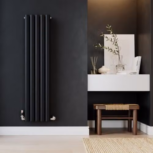 UK Radiators Omeara Black Elliptical Tube Vertical Designer Radiator, H: 120 cm, W: 29 cm – 3