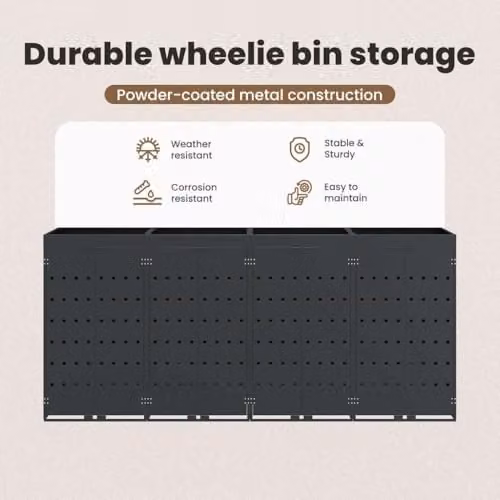 vidaXL Wheelie Bin Storage for 4 Bins, Anthracite, W: 272 cm, D: 77.5 cm, H: 121.5 cm – 4