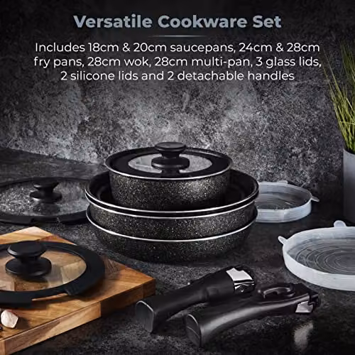 Tower Freedom 13 Piece Non-Stick Aluminium Cookware Set with Detachable Handles, Black – 3