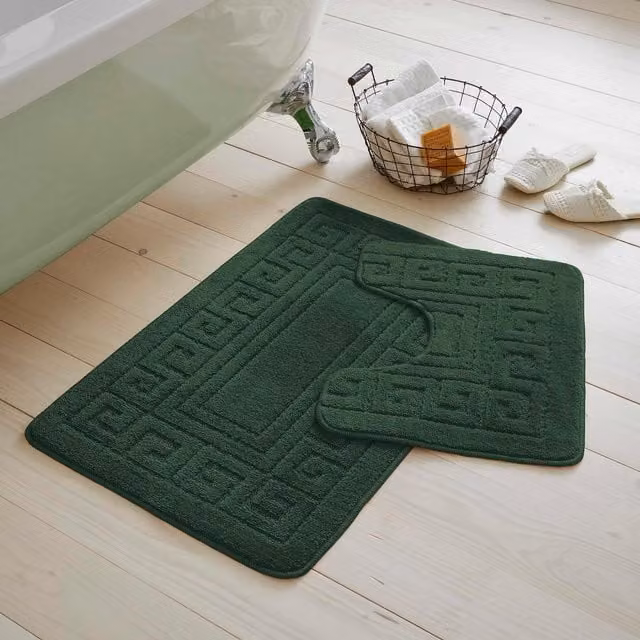 GC GAVENO CAVAILIA 2 Piece Washable Anti Slip Bathroom Mat Set in Green, W/D/H: 80 x 50 cm and 50 x 40 cm – 1