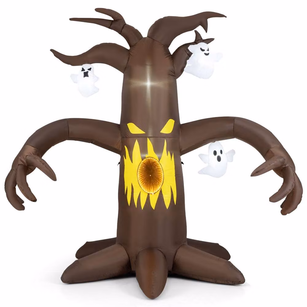 CASART Halloween Inflatable Scary Tree with Ghost, Brown, Height: 237.7 cm – 2