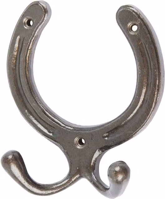 Hammer and Tongs Iron Horse Shoe Double Coat Hook, Grey, W: 11 cm, H: 10 cm, D: 1 cm