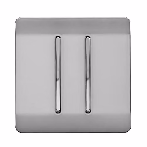 Trendi 2 Gang 2 Way 10 Amp Screwless Raised Front Plate Electrical Wall Light Switch in Brushed Steel and Chrome Silver – 1