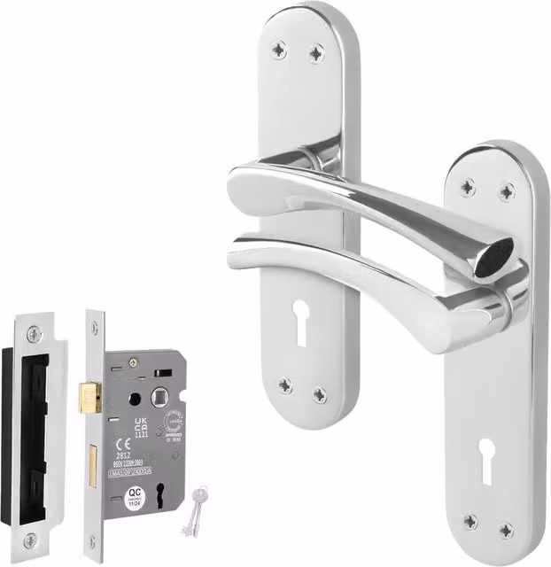AFIT Chrome Twist Handle Sashlock Set with Novi Backplate, Metallic Silver, W/D/H: 15 x 15 x 1.5 cm – 1