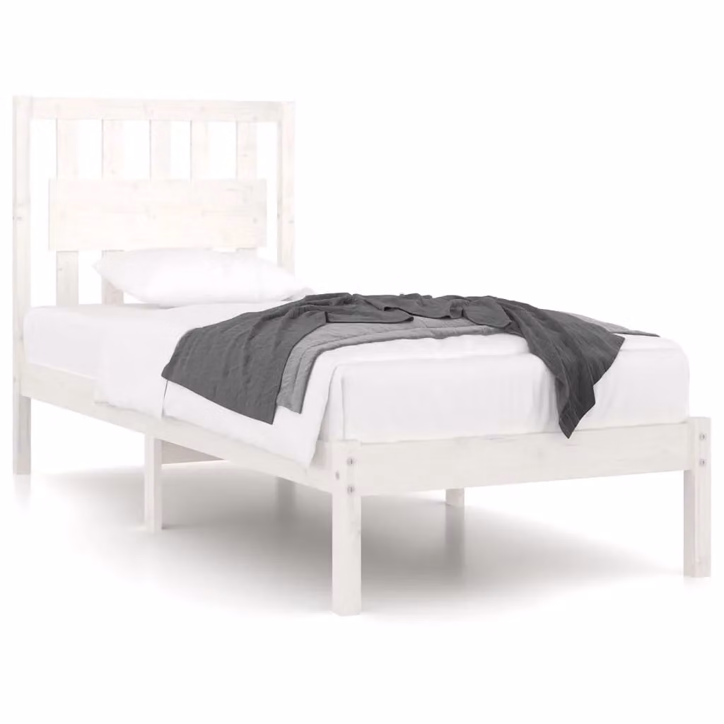 Berkfield Home White Solid Wood Pine Bed Frame W: 90 cm, L: 200 cm – 2