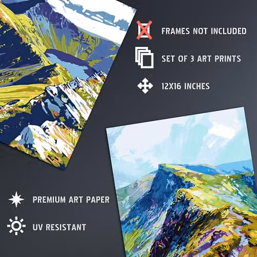 Artery8 Set of 3 Helvellyn Mountain Range Lake District Landscape Wall Art Paper Poster Prints, Multicolour, W/H: 30.48 x 40.64 cm – 4