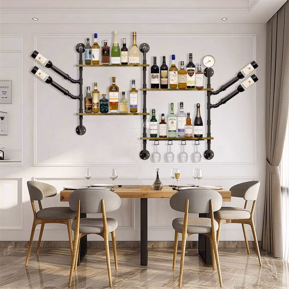 PAWNORA Industrial Pipe Wall Mounted Wine Rack in Brown – 3