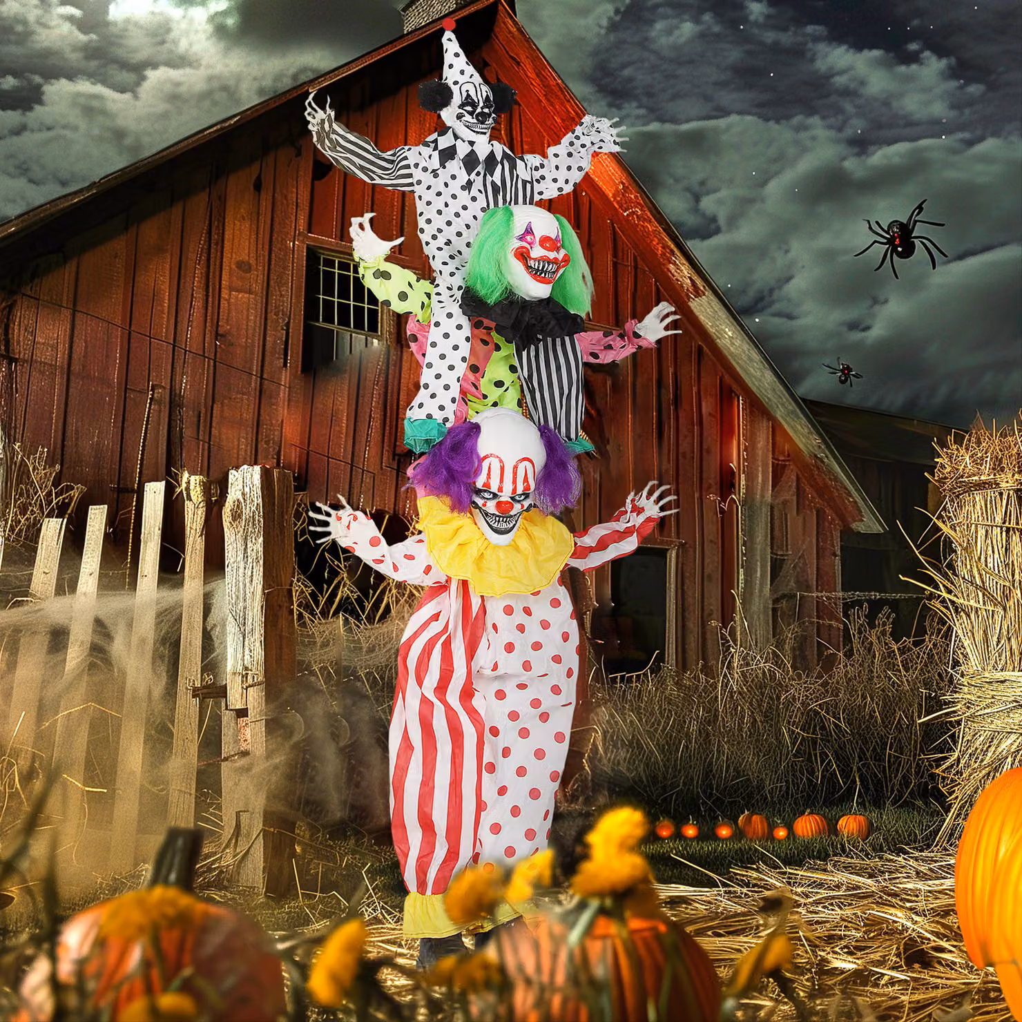 Outsunny Life Size Stackable Halloween Animated Clown with Red Light Up Eyes and Sound Activation, Multicolour Indoor Party Prop – 2
