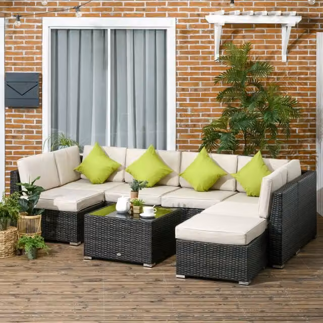 Outsunny 8-Piece Brown Rattan Garden Furniture Set
