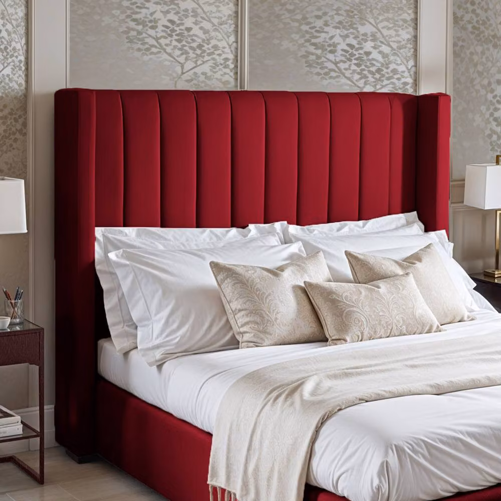 UK Bed Furniture Barcelona Gas Lift Storage Upholstered Velvet Bed in Red, Size: Double (140 x 200 cm) – 2