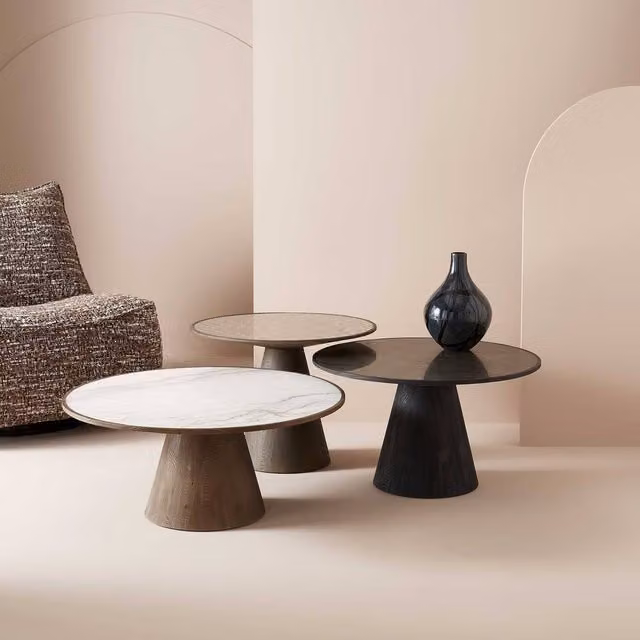 MAFRA Signature Oak and Glass Round Side Table in Brown, W: 60 cm, H: 45 cm
