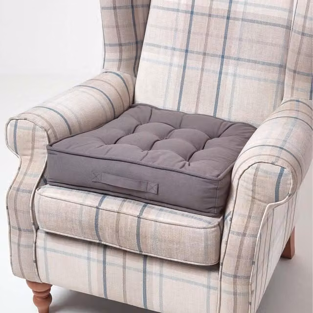 Homescapes Grey Armchair Booster Cushion with Cotton Cover, W/D/H: 50 x 50 x 10 cm – 1