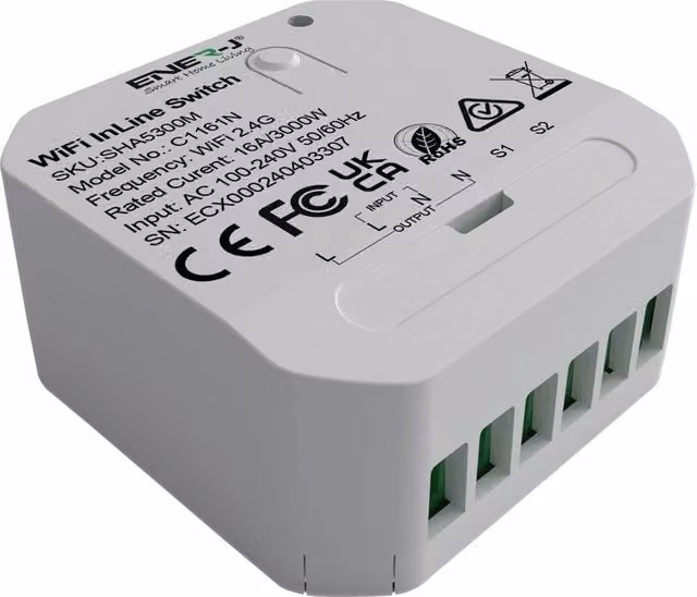 ENER-J Smart Home WiFi and Bluetooth Single 1 Gang Light Switch Module in White