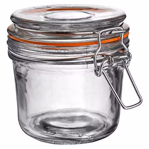 Argon Tableware Glass Storage Jar with Airtight Clip Lid, 350ml, Transparent and Orange