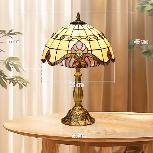 HOMCOM Antique Tiffany Stained Glass Table Lamp in Multicolour and Gold/Brass – 7