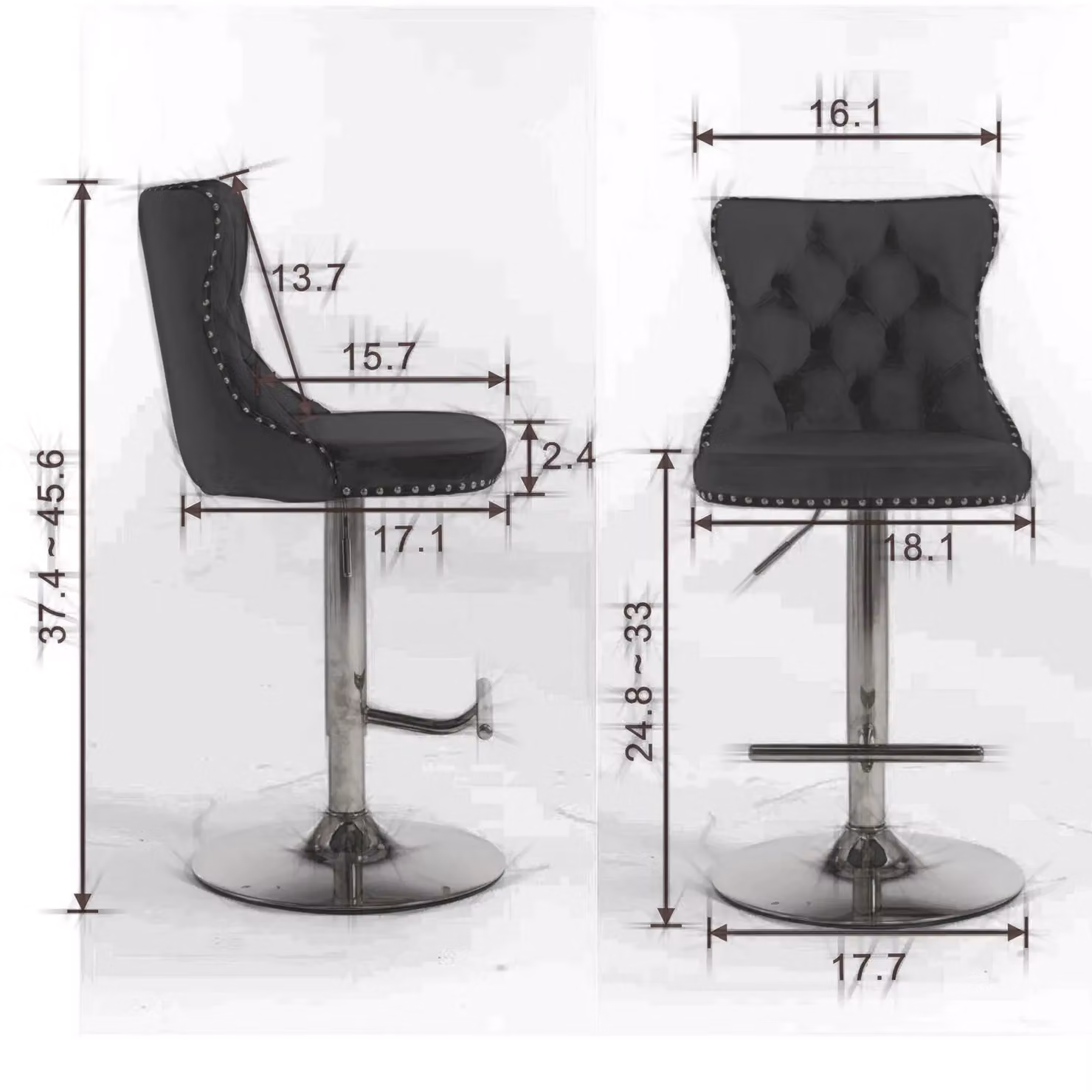 HomeTouch Set of 2 Luxury Grey and Gold Velvet Swivel Bar Stools – 5