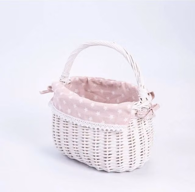 NESTLUNE Oval Wicker Shopping Basket with High Handles in White