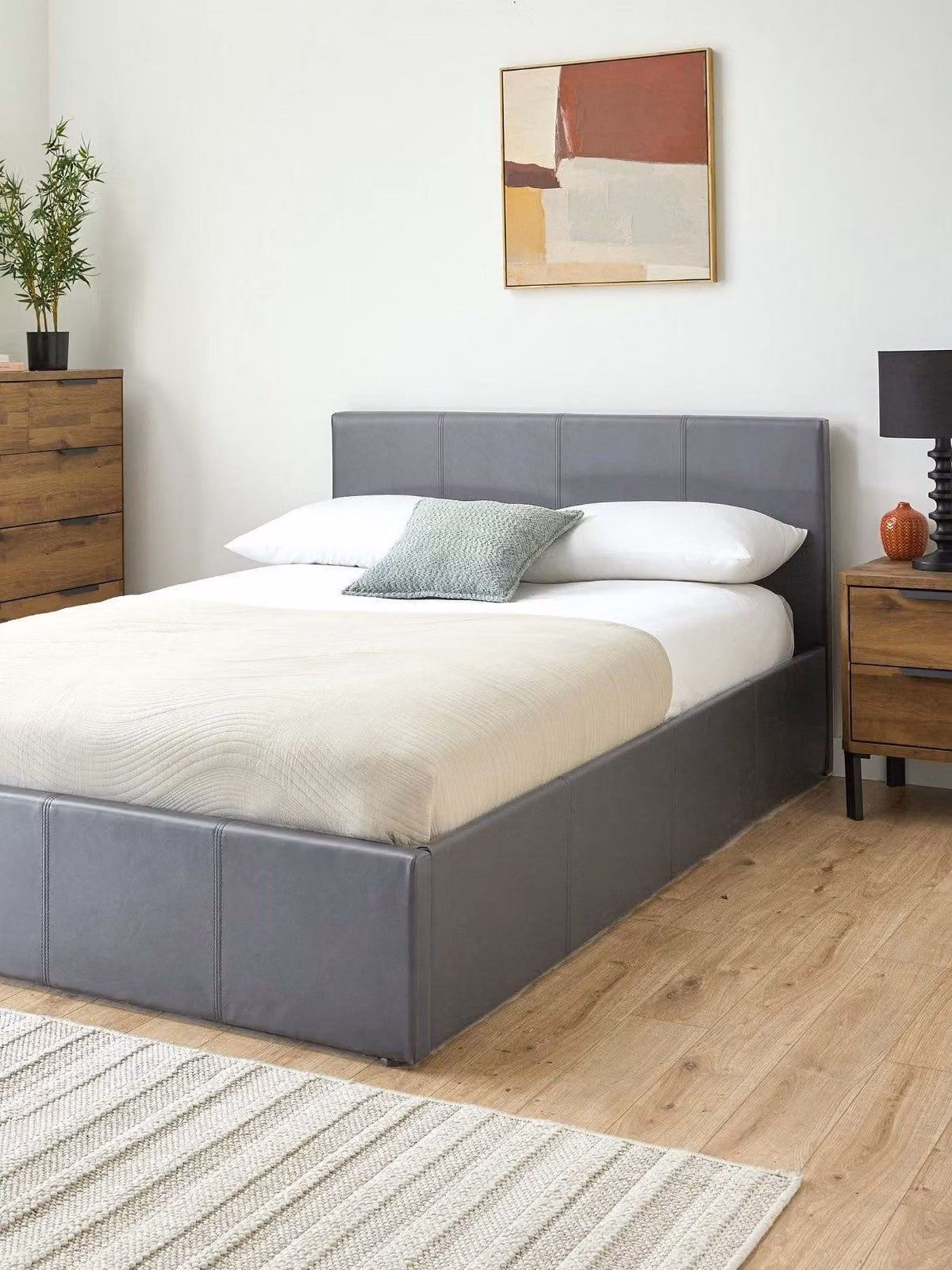 Very Home Marston Upholstered Ottoman Bed in Grey with Lift Up Base, W/D/H: 140 x 200 cm