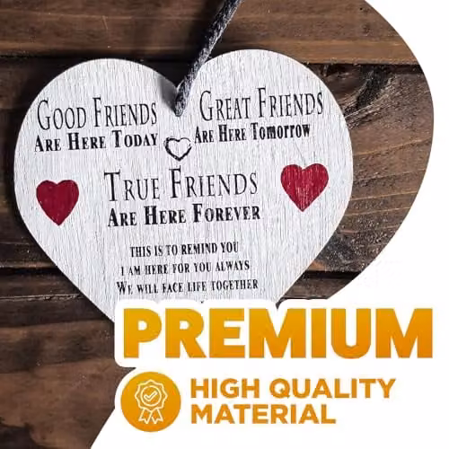 Marco Paul Rustic Wooden Good Friends Heart Shaped Wall Plaque in Beige – 3