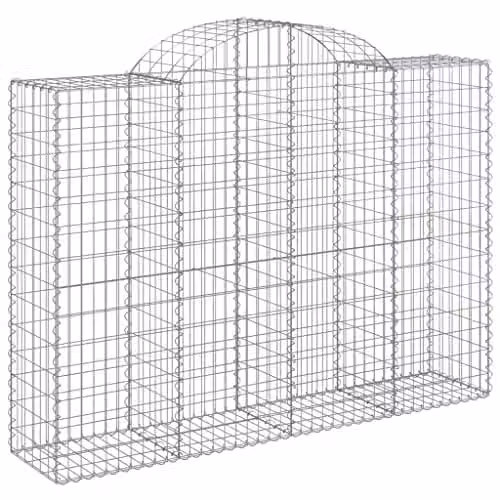 vidaXL Arched Gabion Basket Cage Made of Silver Galvanised Steel for Outdoor Garden Retaining Walls and Planters W: 200 cm, D: 50 cm, H: 140/160 cm