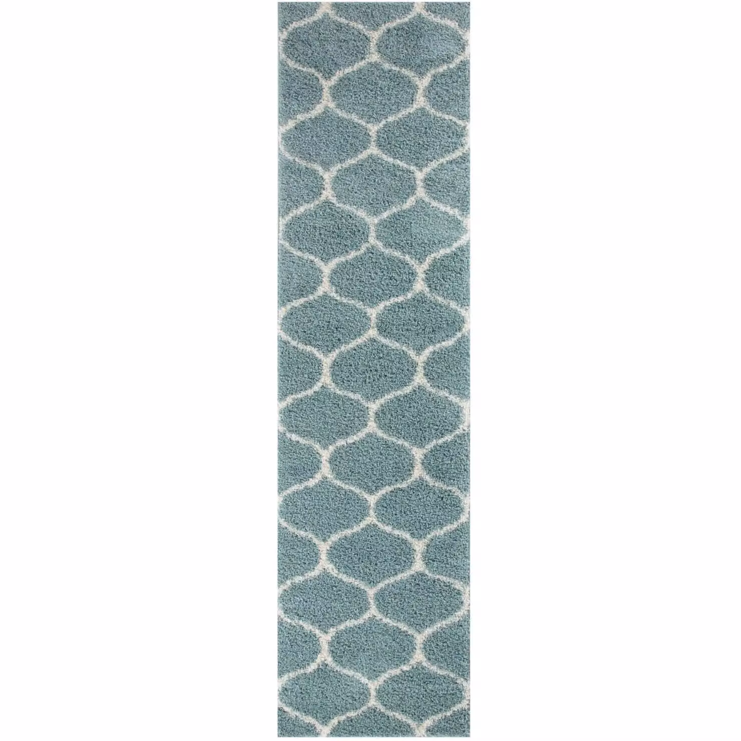 THE RUGS Moroccan Soft High Pile Shaggy Trellis Round Rug in Duck Egg Blue, Diameter: 120 cm – 4