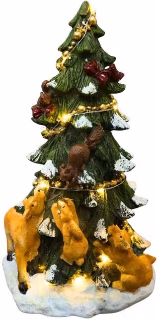 Shatchi Multicolour LED Resin Woodland Deer Scene Tabletop Decoration, Height: 27 cm