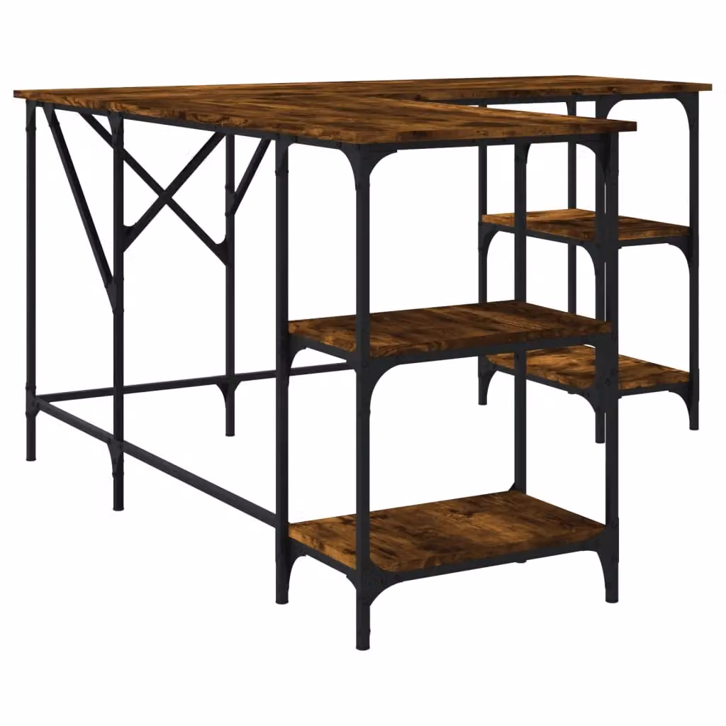 Berkfield Home Smoked Oak Corner Desk in Brown, W/D/H: 139 x 139 x 75 cm – 3