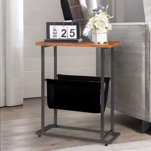 Rafaelo Mobilia Brown Wood Bedside Table with Magazine Holder Sling – 1