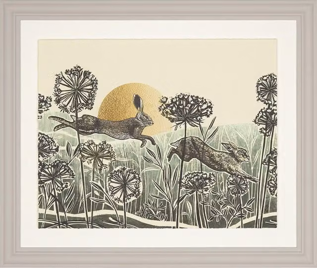 Perch & Parrow Skipping Hare Framed Wall Art, Multicolour Rectangular Nature Print