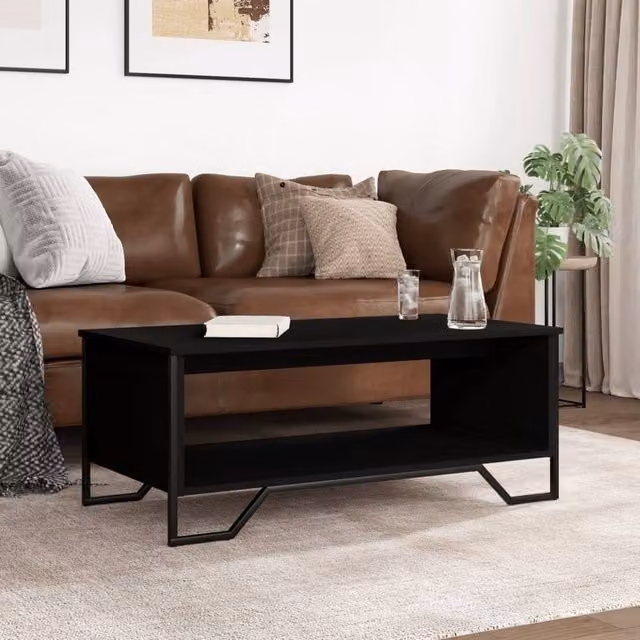 Berkfield Home Modern Black Rectangular Coffee Table in Matt MDF and Metal, W/D/H: 100 x 51 x 40 cm – 1