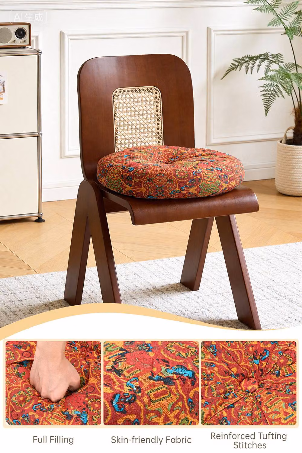 Living and Home Bohemian Style Round Tatami Floor Seat Cushion in Orange – 2