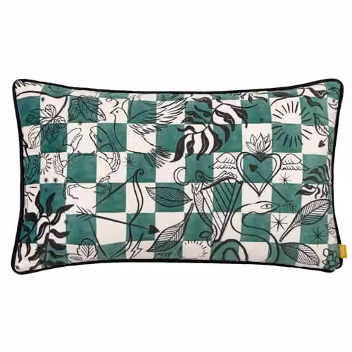 Furn Mythos Green and White Checkerboard Velvet Cushion W/D/H: 50 x 30 x 30 cm