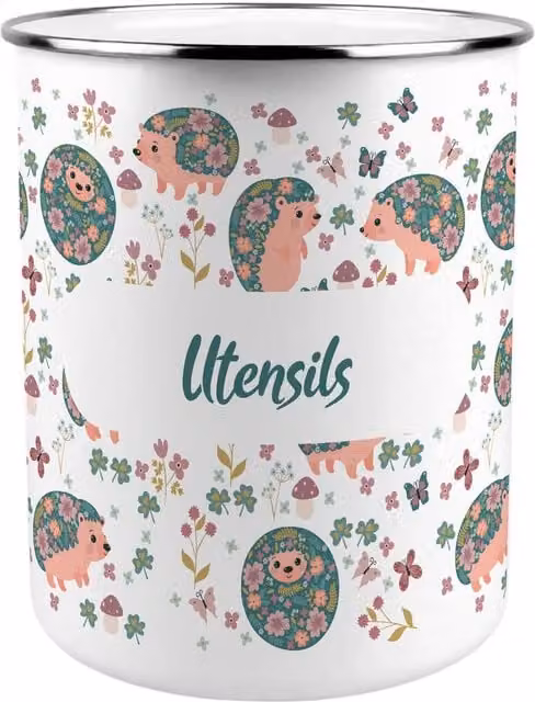 Purely Home Hedgehogs & Flowers Kitchen Utensil Holder - Multicoloured and White