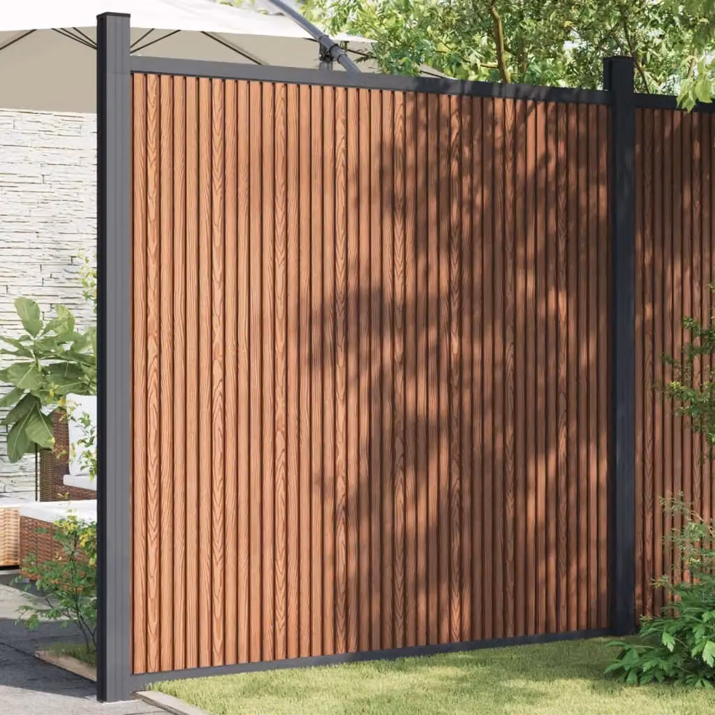 Berkfield Home WPC and Aluminium Fence Panel, Brown, W: 180 cm, H: 186 cm – 2