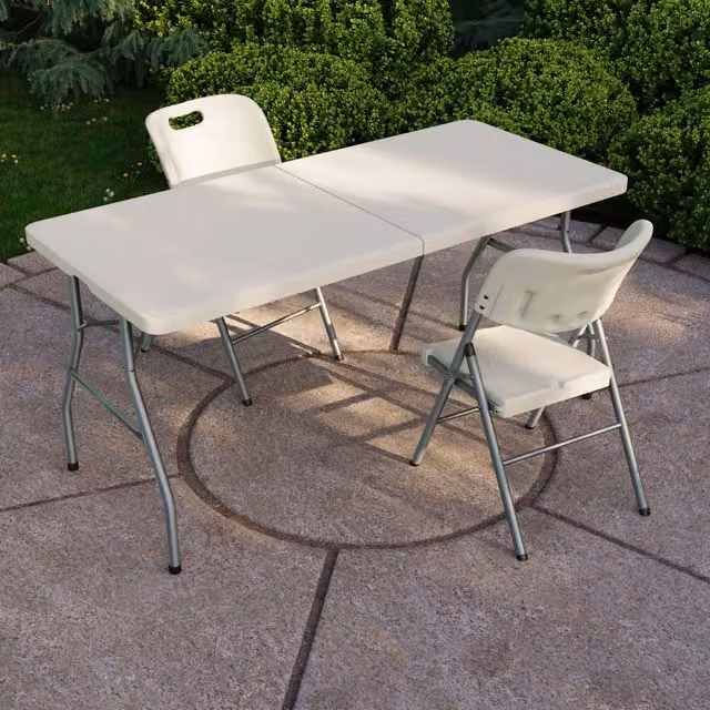 Home Vida Vida Designs White Folding 3 Piece Garden Table and Chair Set, W: 152.4 cm