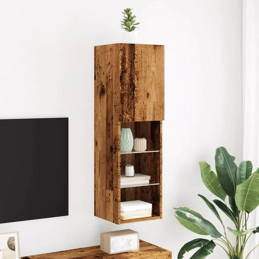 Berkfield Home Wall Mounted TV Cabinet with Integrated LED Lights in Brown Old Wood, W/D/H: 30.5 x 30 x 102 cm – 3